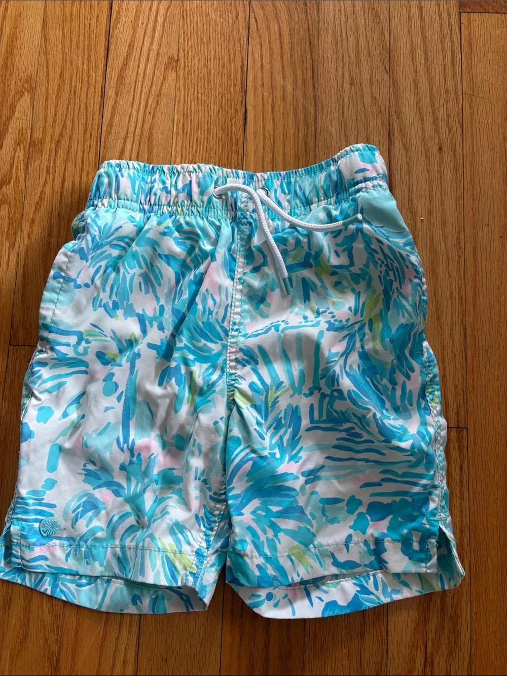 Lilly Pulitzer Turquoise Floral Kids Swim Trunks